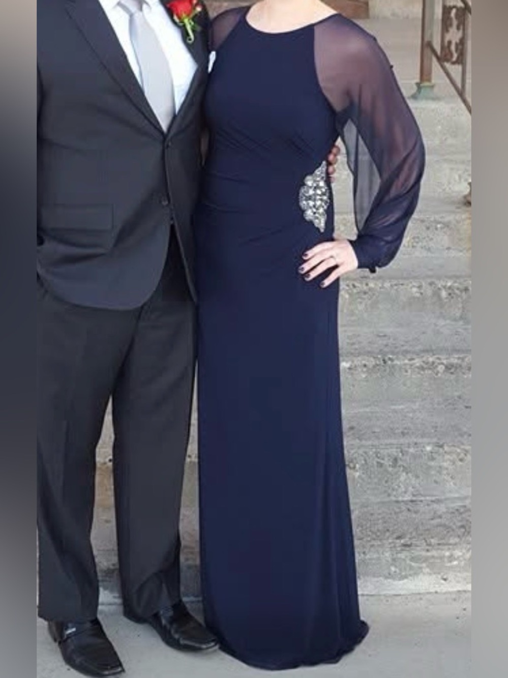 Eliza J Navy Long-sleeve Evening Gown Dress